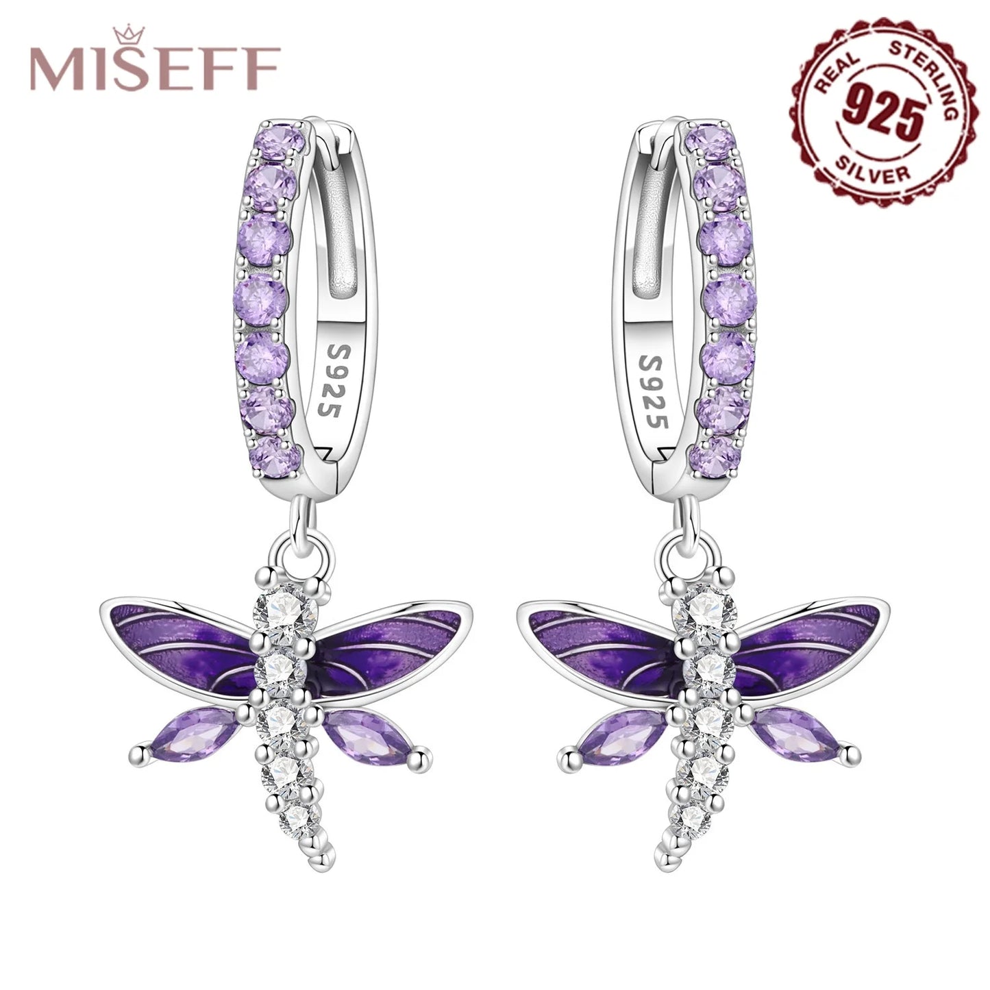MISEFF S925 Sterling Silver Earring Exquisite Insect Gradient Dragonfly Earrings Original Jewelry Birthday Gifts For Women