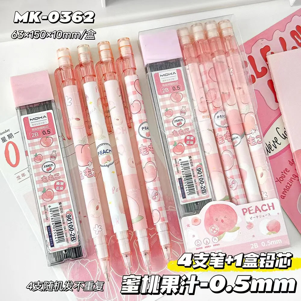 5pcs Automatic Pencil Cute Mechanical 0.5mm Pencil Set With Refills Retractable Pencil School Kids Stationery Office Supplies