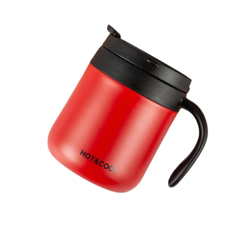 Simple Solid-color Coffee Cup Stainless Steel Insulated Cup with Handle  Wide-mouthed Stainless Steel Office Large-capacity Mug