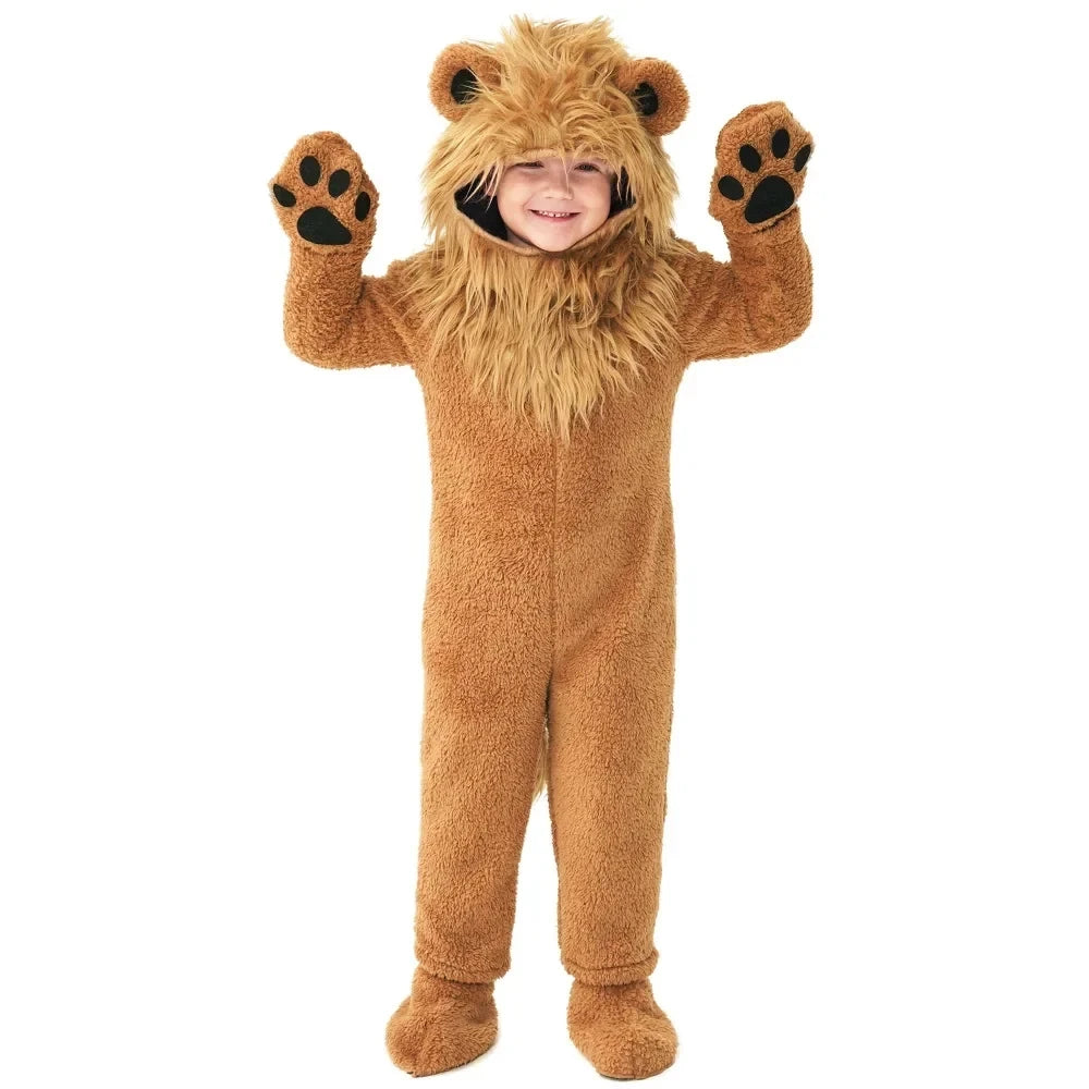 Boys Girls Lion King Cosplay Costume Baby Kids Furry Plush Furry Animal Outfits Jumpsuit Child Birthday Halloween Party Costume