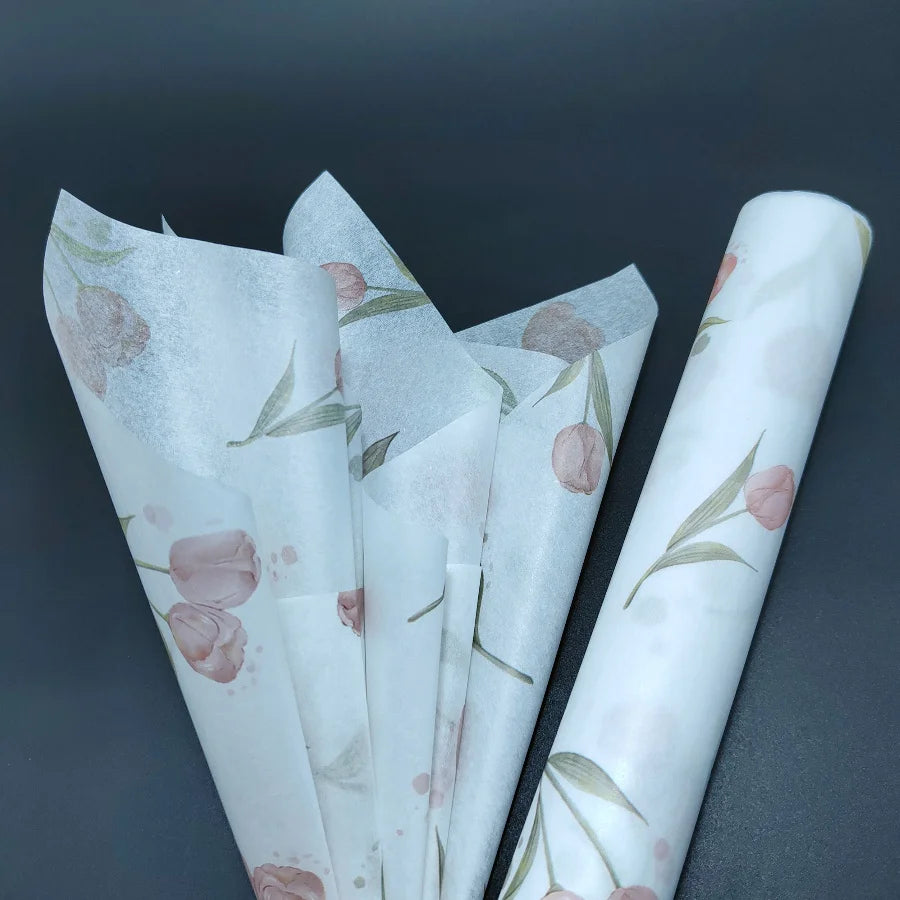 50/10pcs Tulip Pattern Thin Paper Gift Wrap, for DIY Crafts, Ideal for Valentine's Teacher'S Day Mother'S Day Birthday Presents