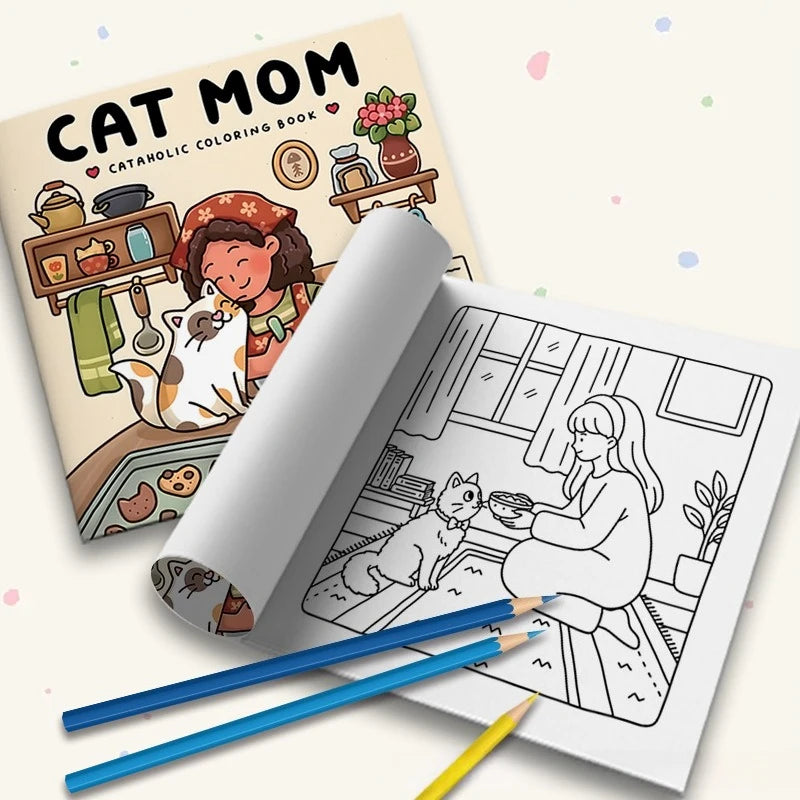 Cat Mom Coloring Book 24 Pages Heartwarming Feline Mother Illustrations for Adults Stress Relief Relaxation Gift