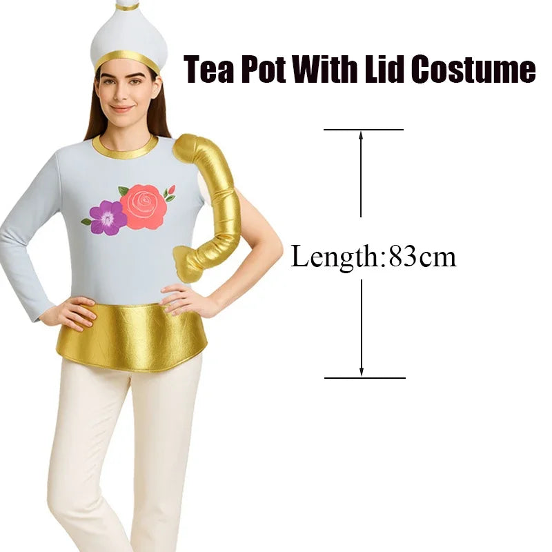 Adult Unisex Funny Couple Beauty Beast Roleplay Outfit Lumiere Adults Candelabra Halloween Fancy Dress Women Mrs Potts Costumes