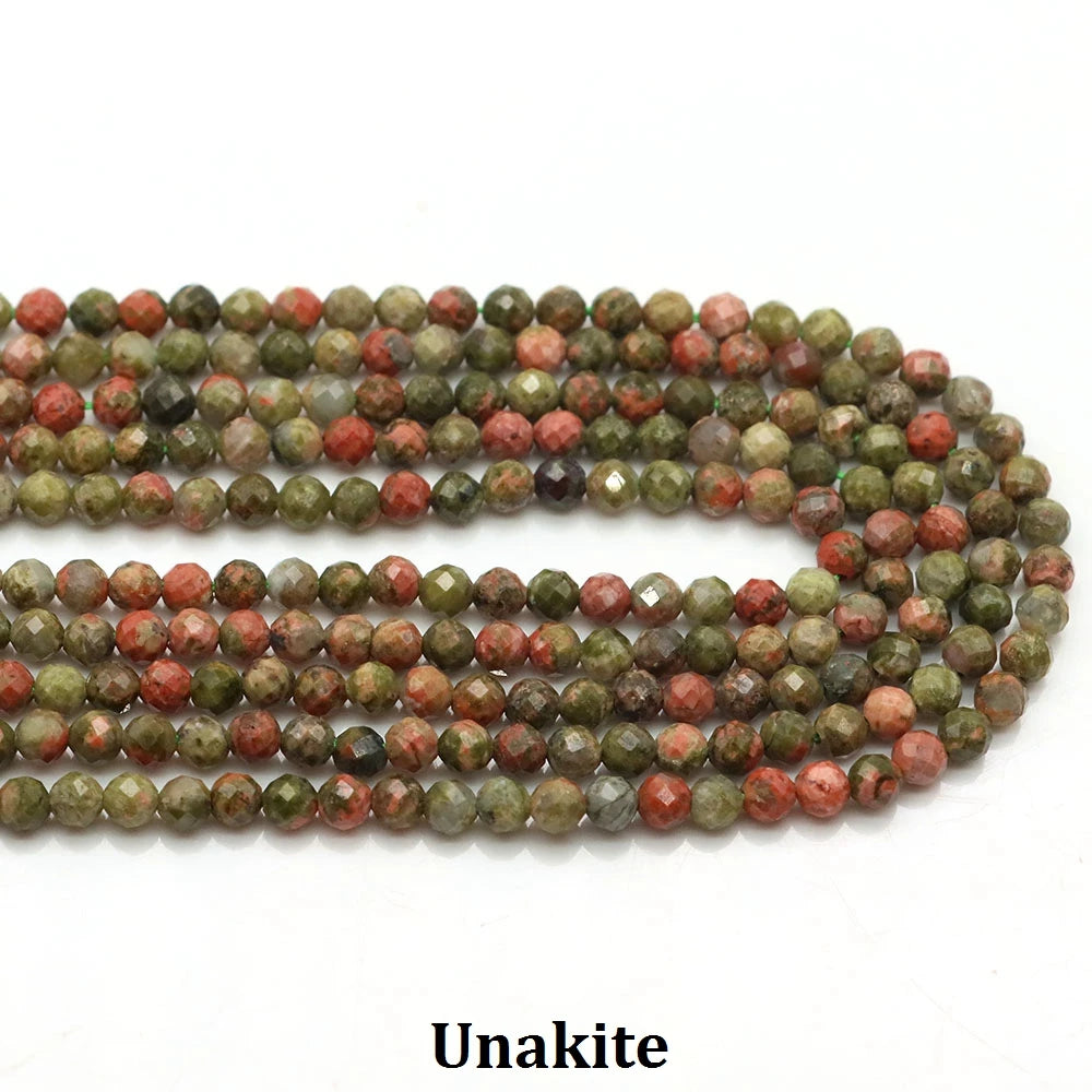 2 3mm Natural Faceted Amethyst Garnet Tourmaline Gem Stone Beads Round Mineral Bead for Jewelry Making DIY Bracelet Accessories