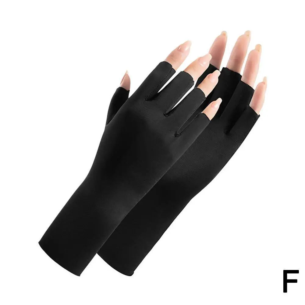 Women's Summer Ice Silk UV Protection Sunscreen Gloves Half Finger Thin Breathable Cooling Driving Gloves