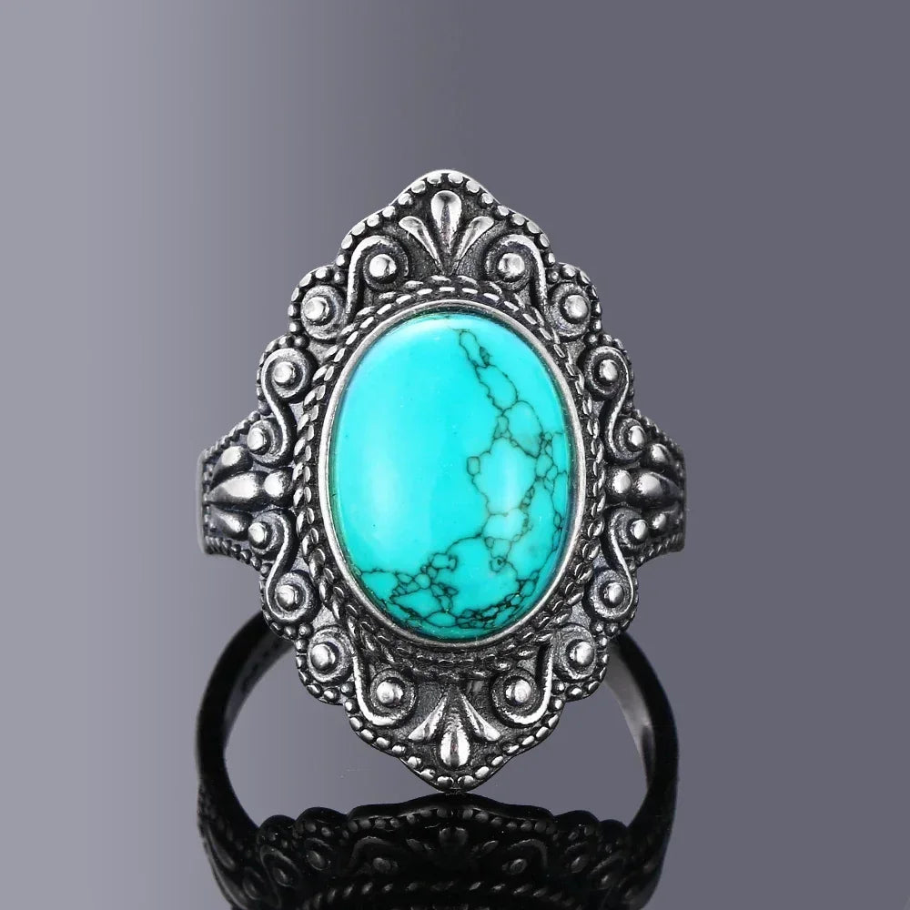 S925 Sterling Silver Ring Vintage Ring Gemstone Ring Silver Fine Jewelry Natural Turquoise Rings