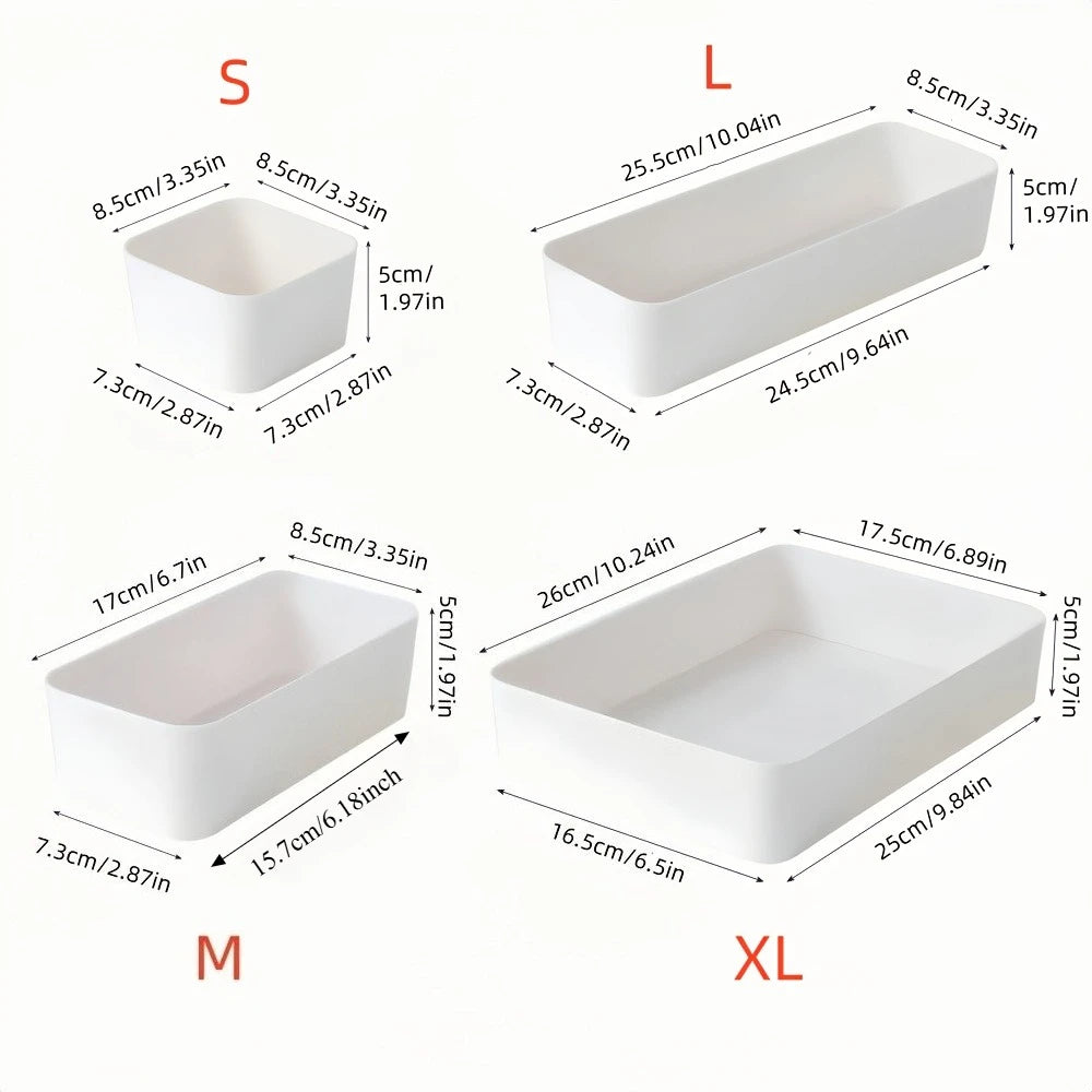 7pcs Drawer Organizer Set, Plastic Cosmetic and Skincare Storage Boxes with Dividers for Vanity, Desktop,and Drawer Organization