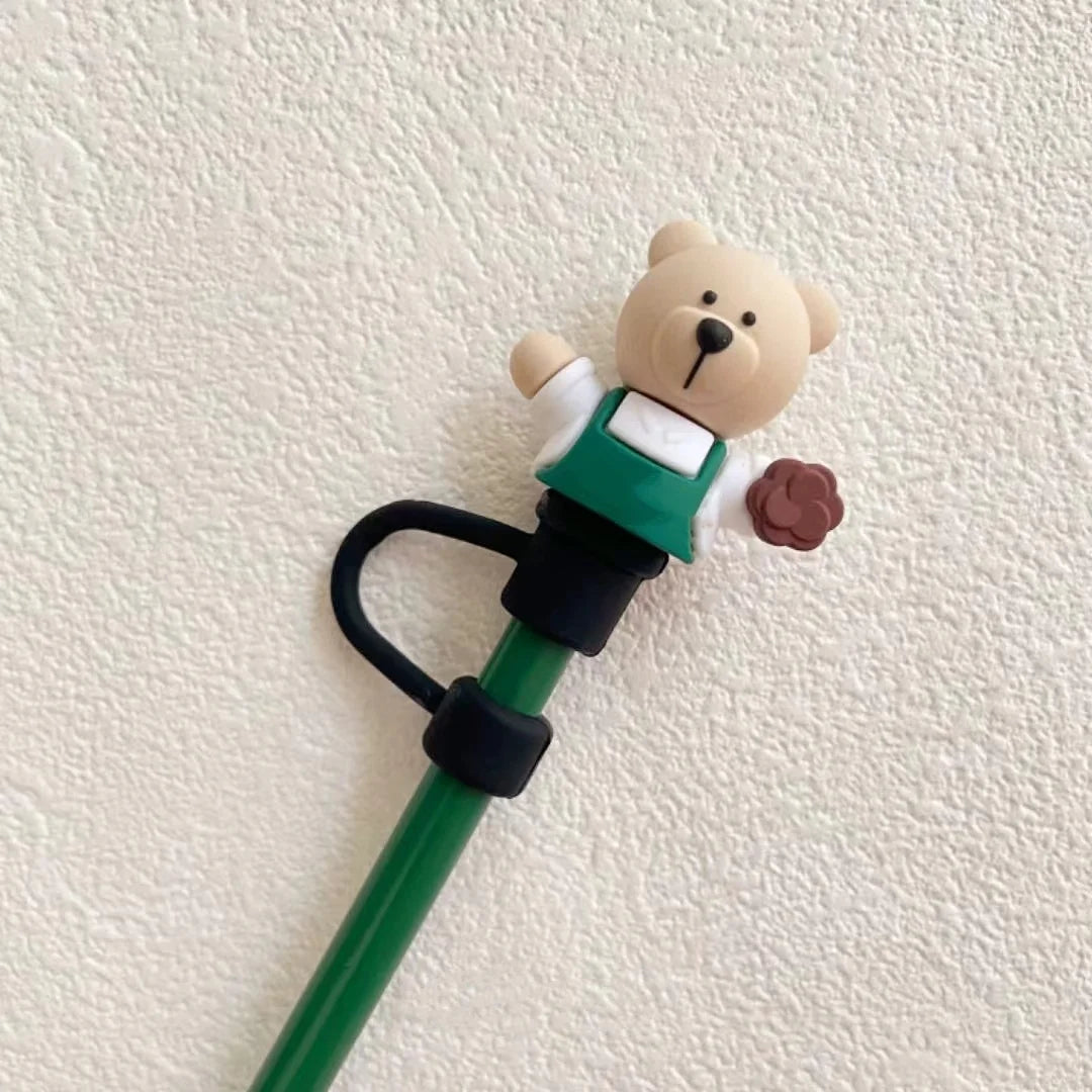 1pc Cute Bear Silicone Straw Cover Dust Plug for 7-8mm Straw Cups Tumblers Drink Lid Cap Creative Straw Toppers Cup Accessories