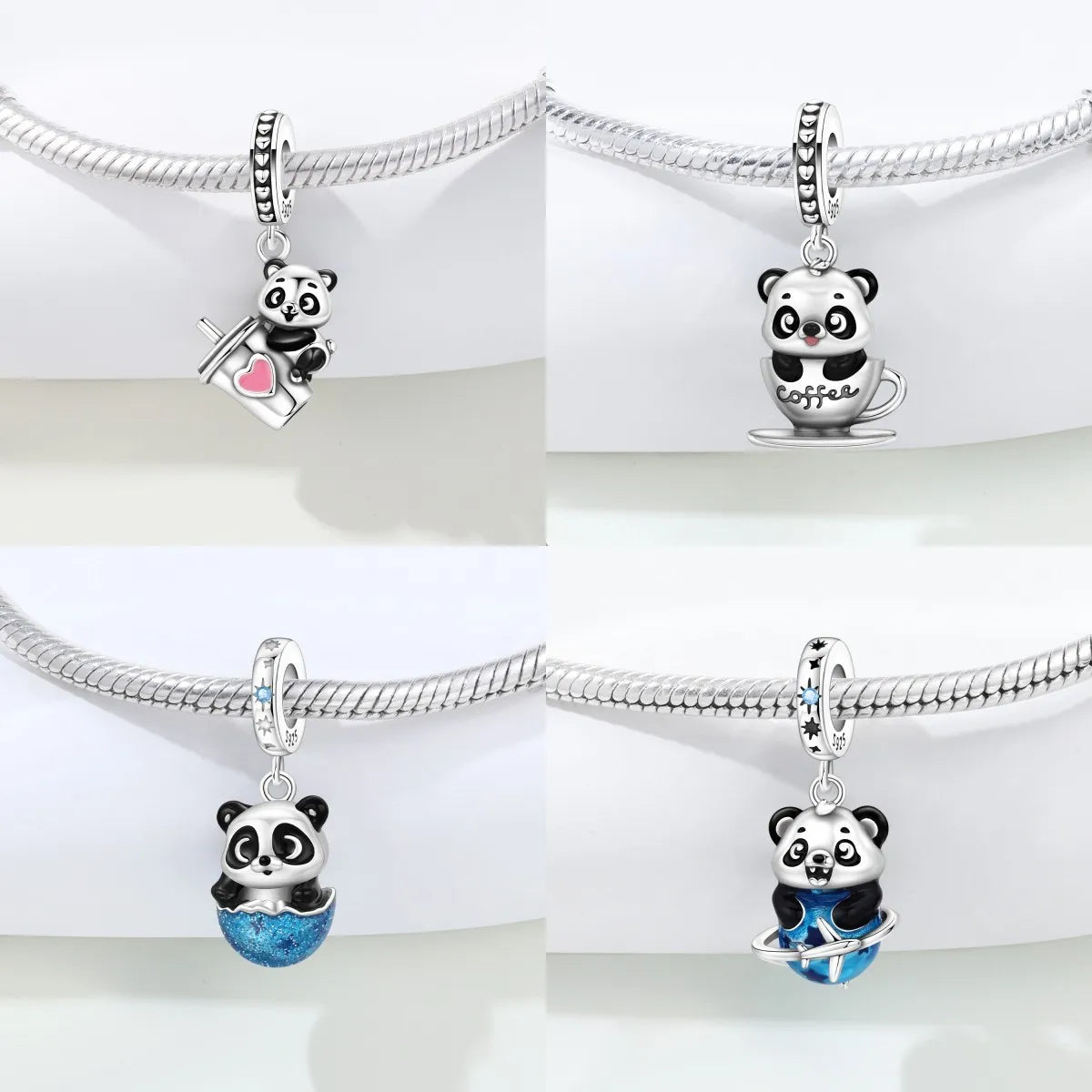 MISEFF Original S925 Sterling Silver Charm Adorable Animal Cute Panda Bead Pendant Charm Fit Bracelet DIY Jewelry Making Gifts