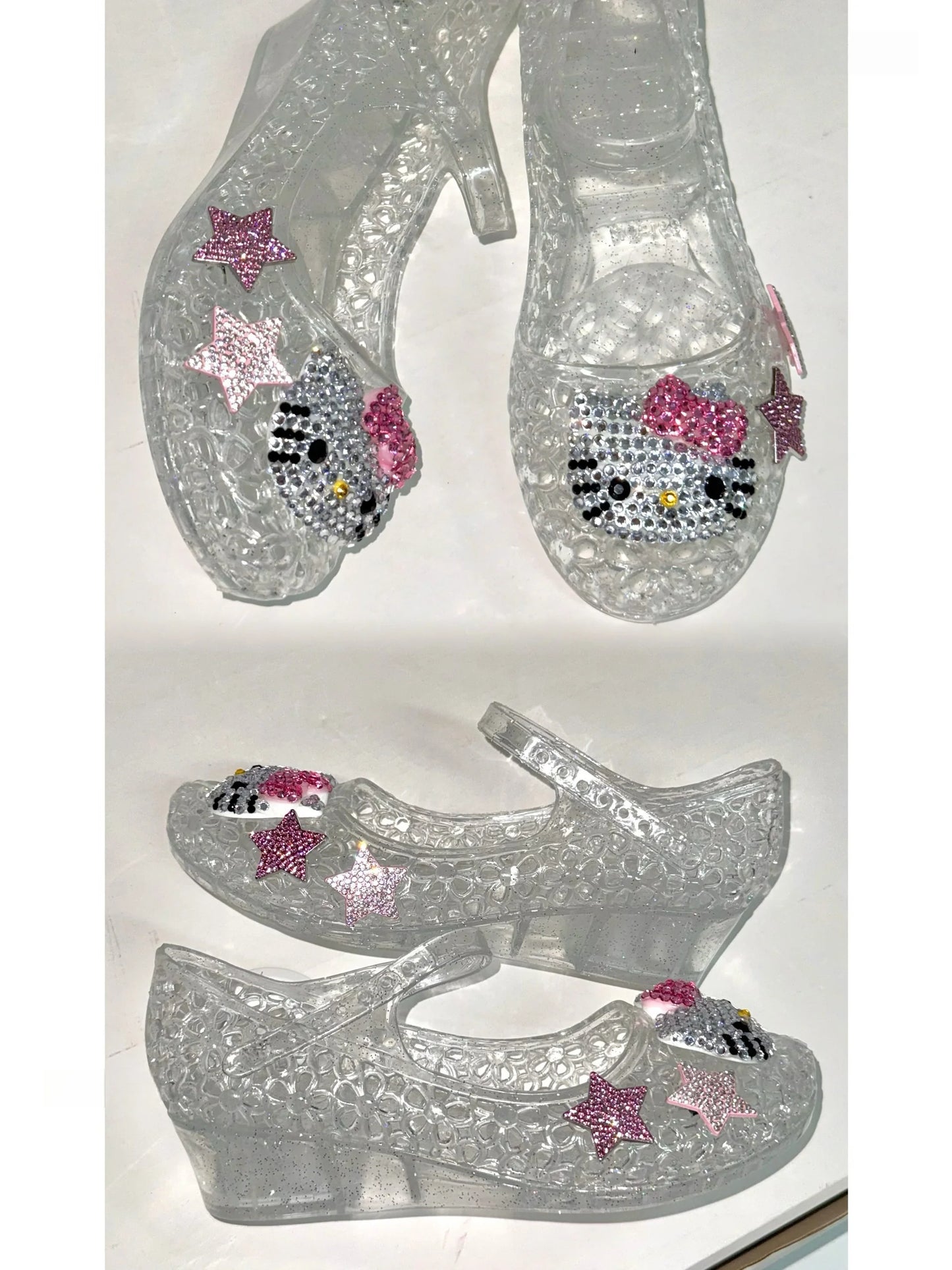 Sanrio Hello Kitty Hello Kitty Summer Rhinestone Crystal Wedge  Jelly Sandals Transparent Cute Star Accent Sparkly Retro Shoes