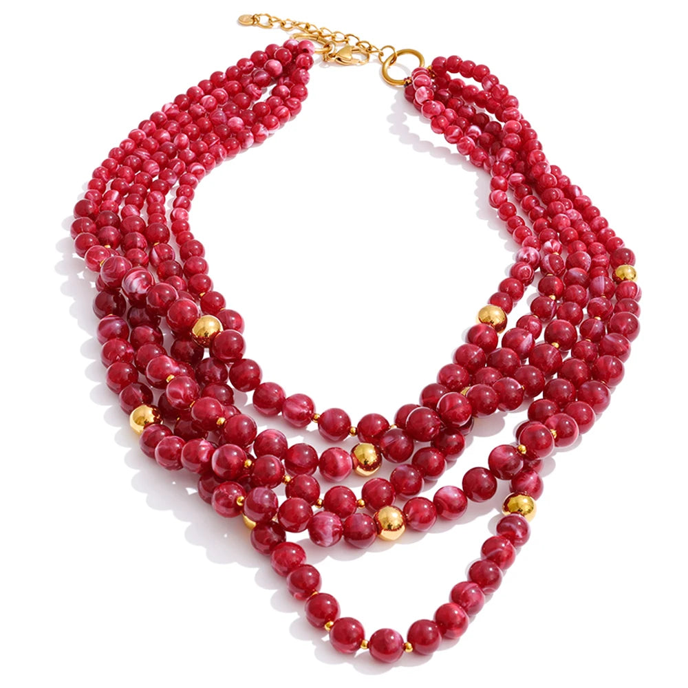 Yhpup 7 Color Fashion Beads Layered Statement Necklace 2025 Tarnish Resistant Charm Resin Trend Jewelry Christmas Gift for Women