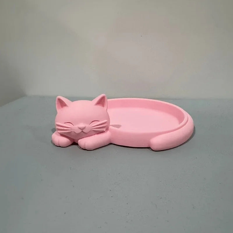 Pink Cat Desktop Organizer Tray,Jewelry Earrings Rings Necklaces S Keys Lipstick Post-It Notes Classification Tray,Jewelry Trays
