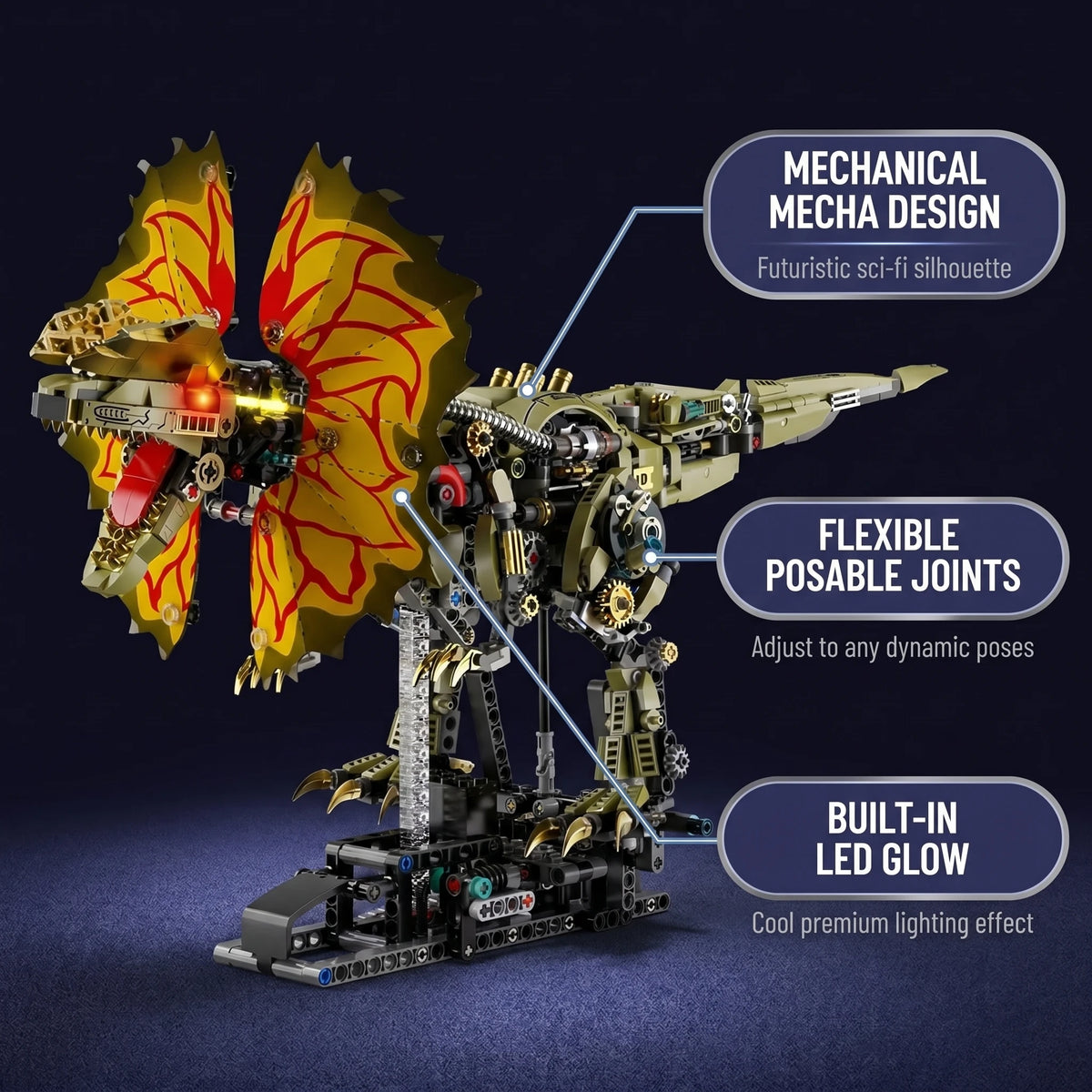 1277pcs Mechanical Dual-Crown Dragon Building Block NO.13101 Model Toy Assemble DIY Construction Dinosaur Educational Fun