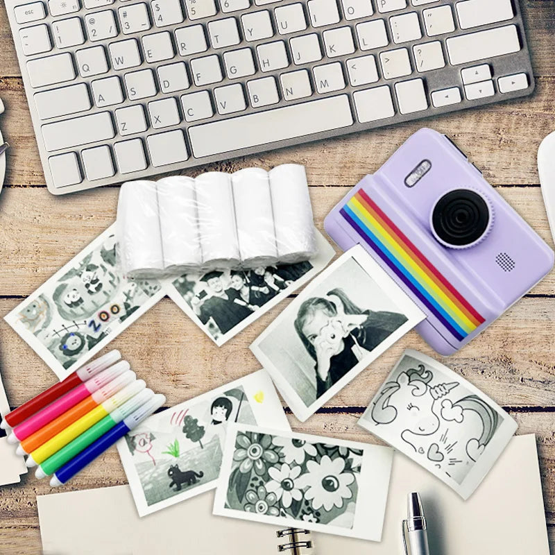 kids instants camera with 32GB memory card&color pencil, dual cameras, flashlight, the perfect gift for boys and girls.