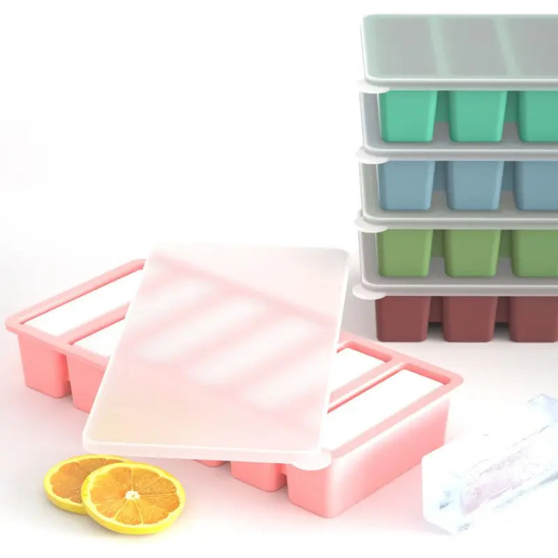Silicone Ice Mold A box Of Six Bars With A Lid Ice Tray Home Long Tumbler Kitchen Ice Model Juice Mixers Ice-cream Use Dessert