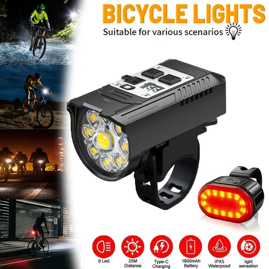 9 LED Bicycle Headlight USB Rechargeable Bike Lamp Super Bright Handlebar Lights Outdoor Waterproof Cycling  Front Light