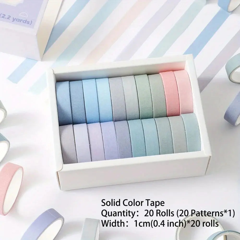 20 Rolls Colorful Slim Washi Tape Set 10mm(0.4 Inch) Wide 2m(2.2 Yards) Long Masking Tape For Journaling Scrapbooking Notebook