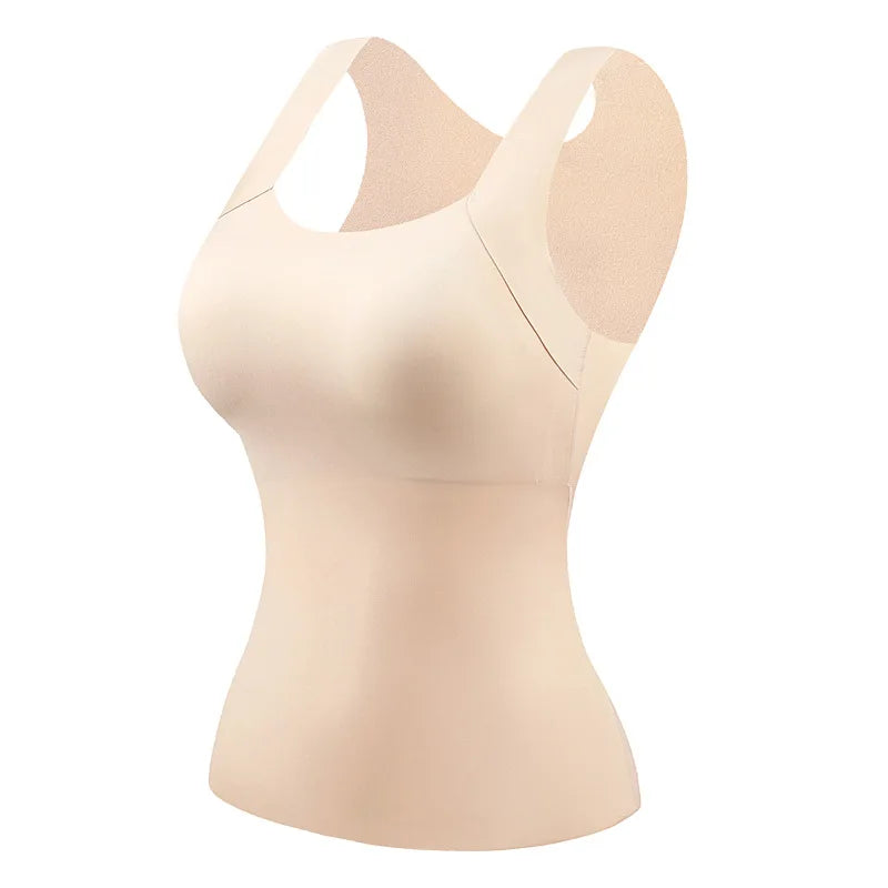 For 40-90kg Autumn Seamless Plus Size Thermal Vest With Build-in Bra For Women Fixed Cup Beauty Skin Tank Tops Square Collar