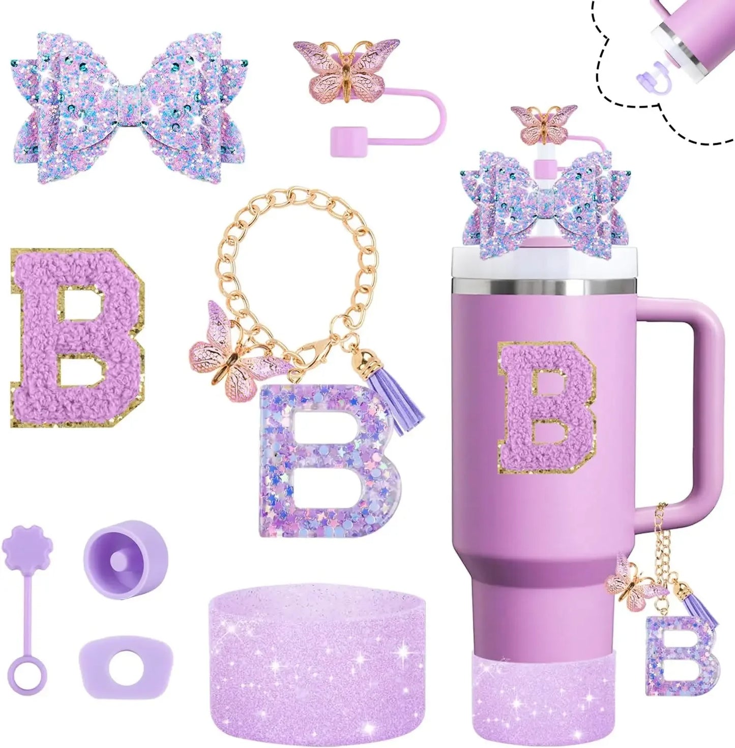 8pcs Cup Accessories Set 30oz 40oz tumbler Straw Topper Cover, Boot, Spill Proof Stoppers, Handle Charms Sticker for Stanley Cup