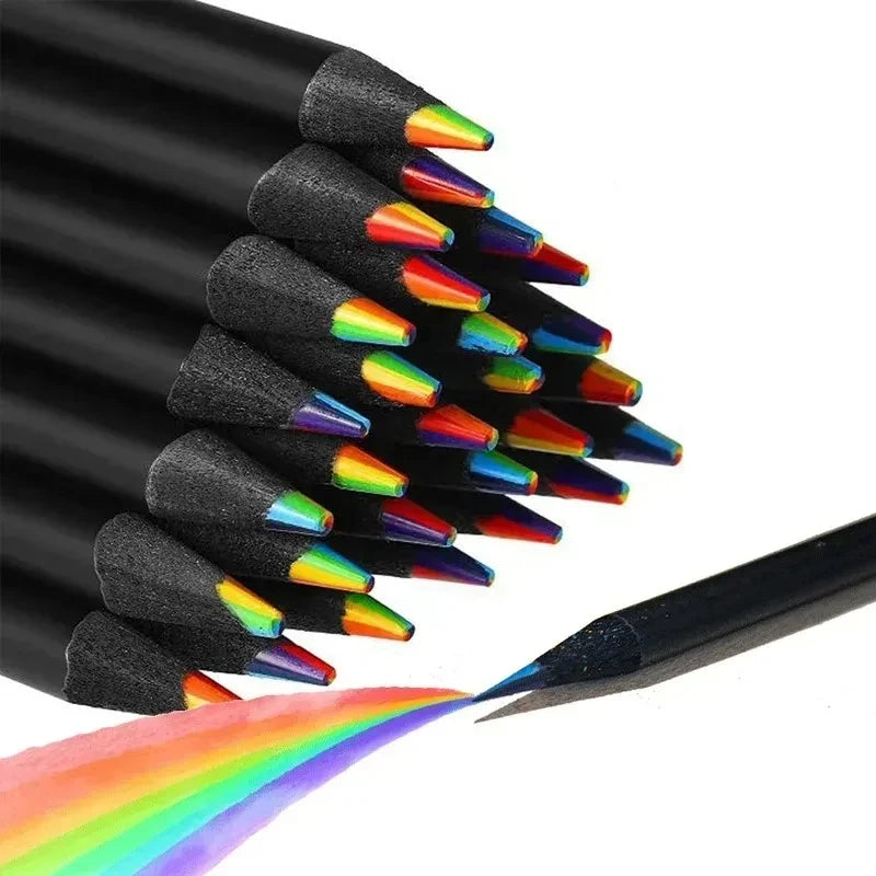 12pcs/Set Kawaii Rainbow Color Pencils for Kids, Concentric Gradient Crayons, Art Painting, Drawing Stationery 3mm 7 Colors