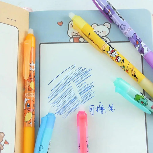 Random 6/12pcs Monster Elf 0.5mm Blue Ink Erasable Neutral Pens Cute Student School Supplies Cartoon Stationery Rubbable Pen