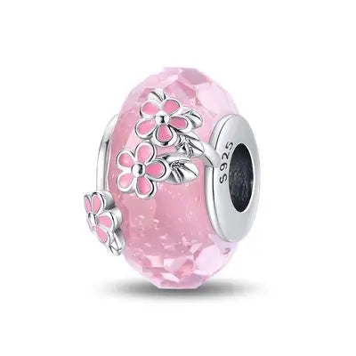 2025classic 925 Sterling Silver Colored Flower Leaf Cosmic Rainbow Murano Glass Charms Beads Fit DIY Bracelet Women Jewelry Gift
