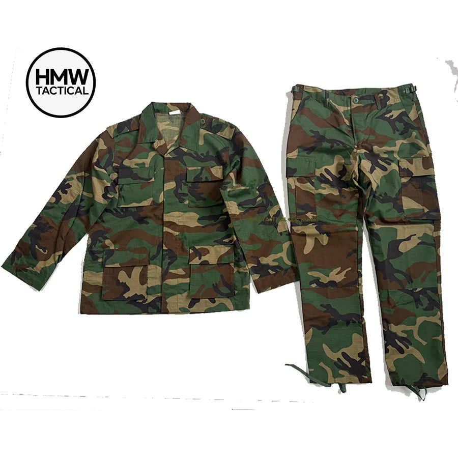 Men's BDU Camouflage Suit, Wear-Resistant, Outdoor Training Clothing, M81 WOODLAND, Seal Old School Suit, Long Sleeved Pants