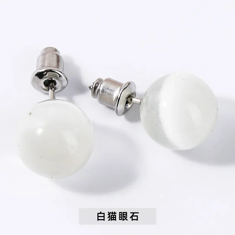 6mm 8mm 10mm Natural Agate Earrings Healing Crystal Stone Round Ball Pearl Beads Stud Fashion Jewelry for Women Girl Wholesale