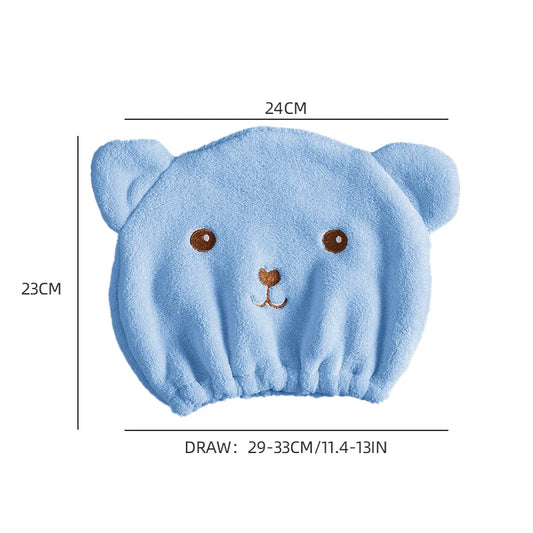 Thinnest Dry Hair Cap For Women Quick-drying Absorbent Microfiber Head Towel Korean Cute Bear Embroidered Shower Cap Towel