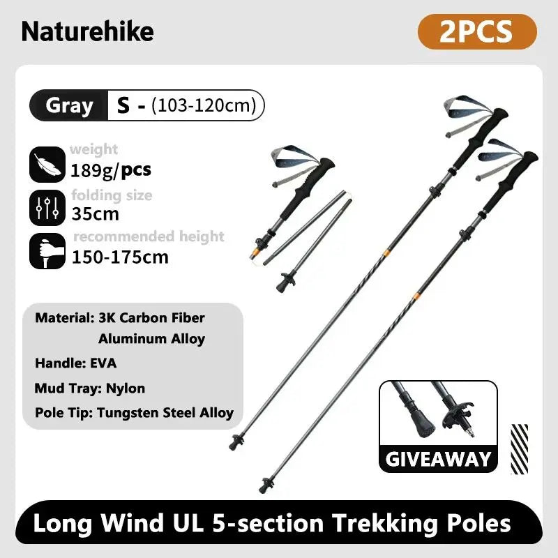 Naturehike Climbing Sticks Ultralight Outdoor Folding Trekking Poles Hiking Pole Collapsible Quick Lock Stick Carbon Fiber Poles
