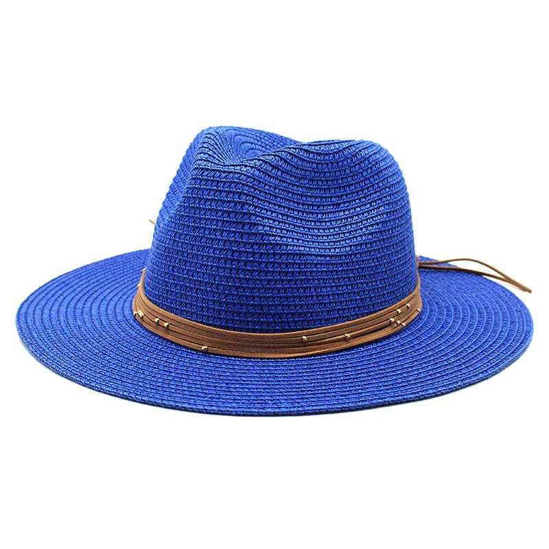 Big Size 60CM New Straw Hat 7cm Brim Summer Cooling Beach Sun Hat Outdoor Party Panama Jazz Hat Sombreros De Mujer