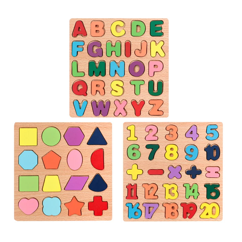 Colorful Alphabet Number Wooden Puzzles Kids Intelligent Matching Game Preschool Children Early Educational Toys