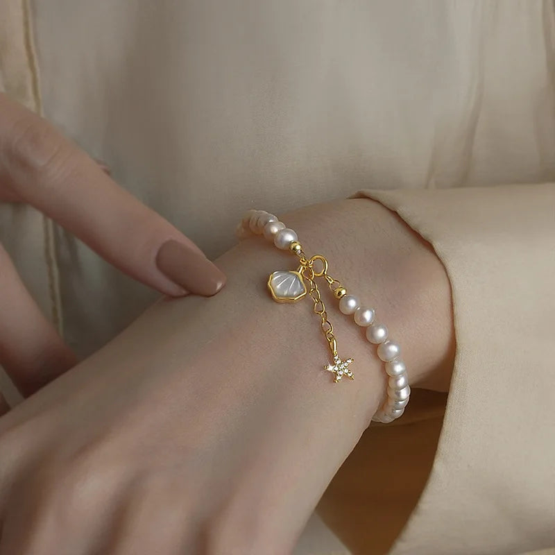 Trendy Shell & Star Design 100% Natural Freshwater Pearl 14K Gold Filled Ladies Bracelet Wholesale Jewelry For Women Gifts