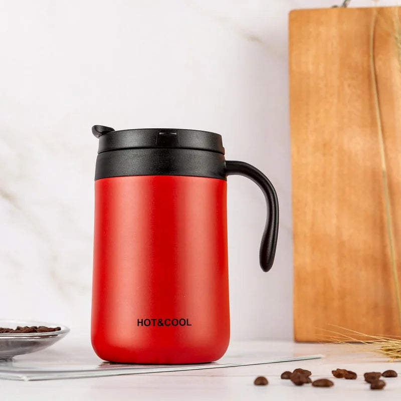 Simple Solid-color Coffee Cup Stainless Steel Insulated Cup with Handle  Wide-mouthed Stainless Steel Office Large-capacity Mug