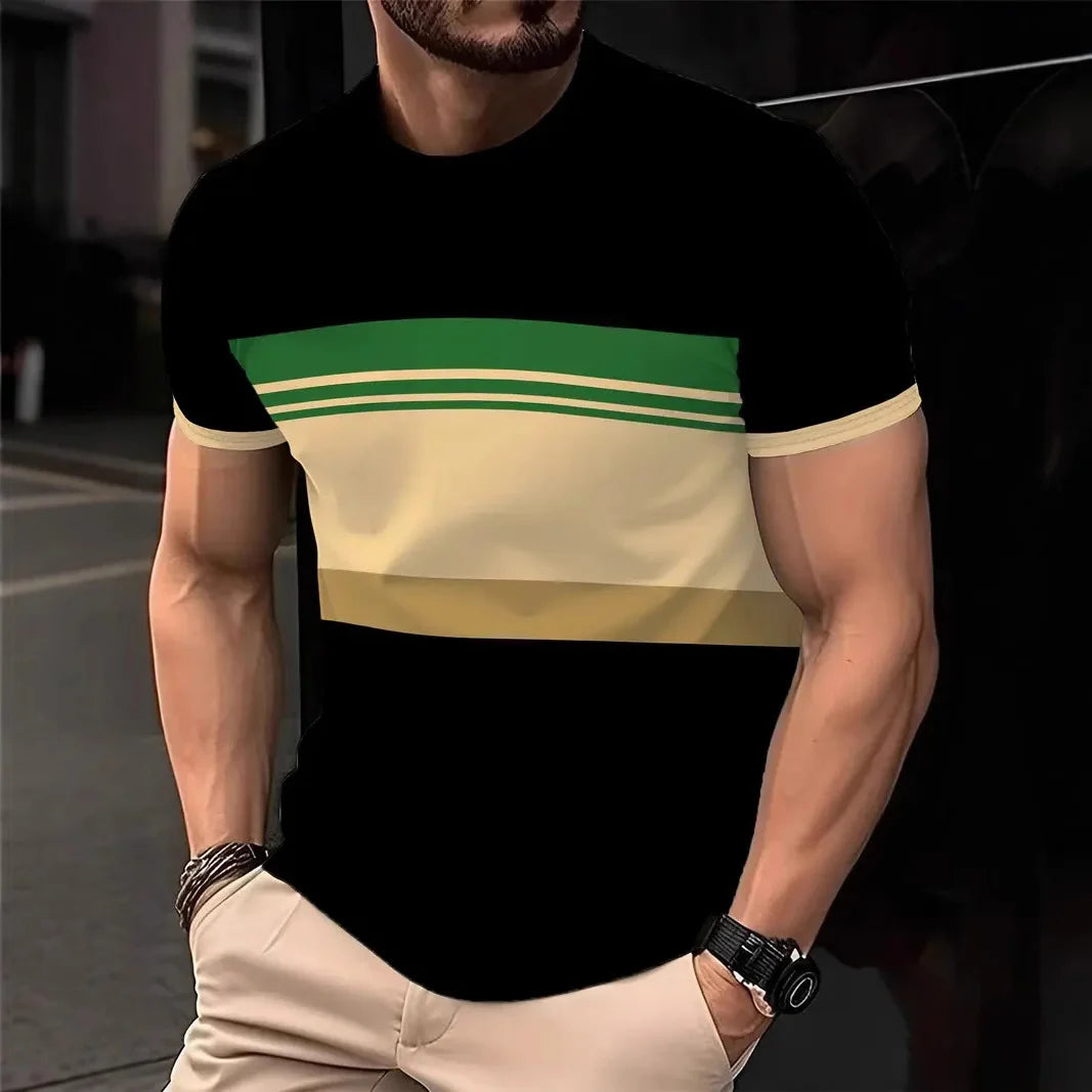 2025 Casual Striped T Shirt For Mens Short Sleeve Tops Oversized T-Shirts O-Neck Pullover Street Men's Shirts Tee Summer Apparel