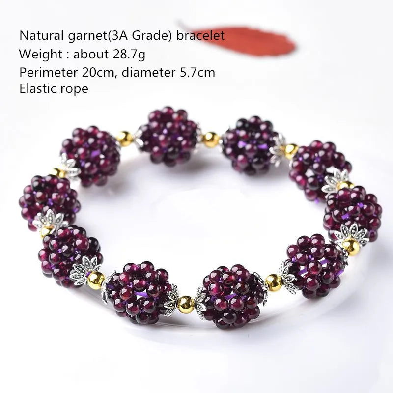 Buyee Natural Garnet Bracelet Small Round Loose Stone Bracelets Wine Red Gem Bead Charm Bracelet for Women Fashion Fine Jewelry