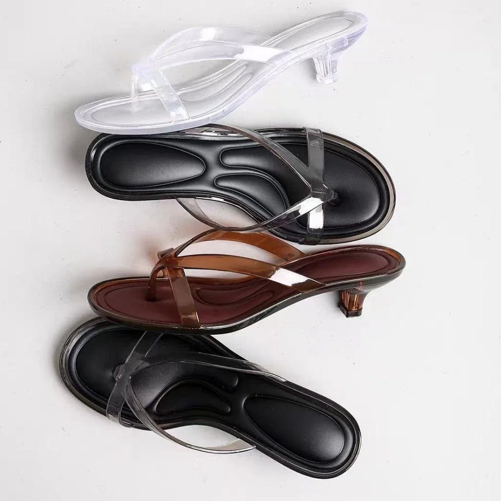 Women's New Sandals Pair of Flip Flops Wearing Square Headed Fashionable Wine Glasses Crystal Jelly PVC MS Slippers