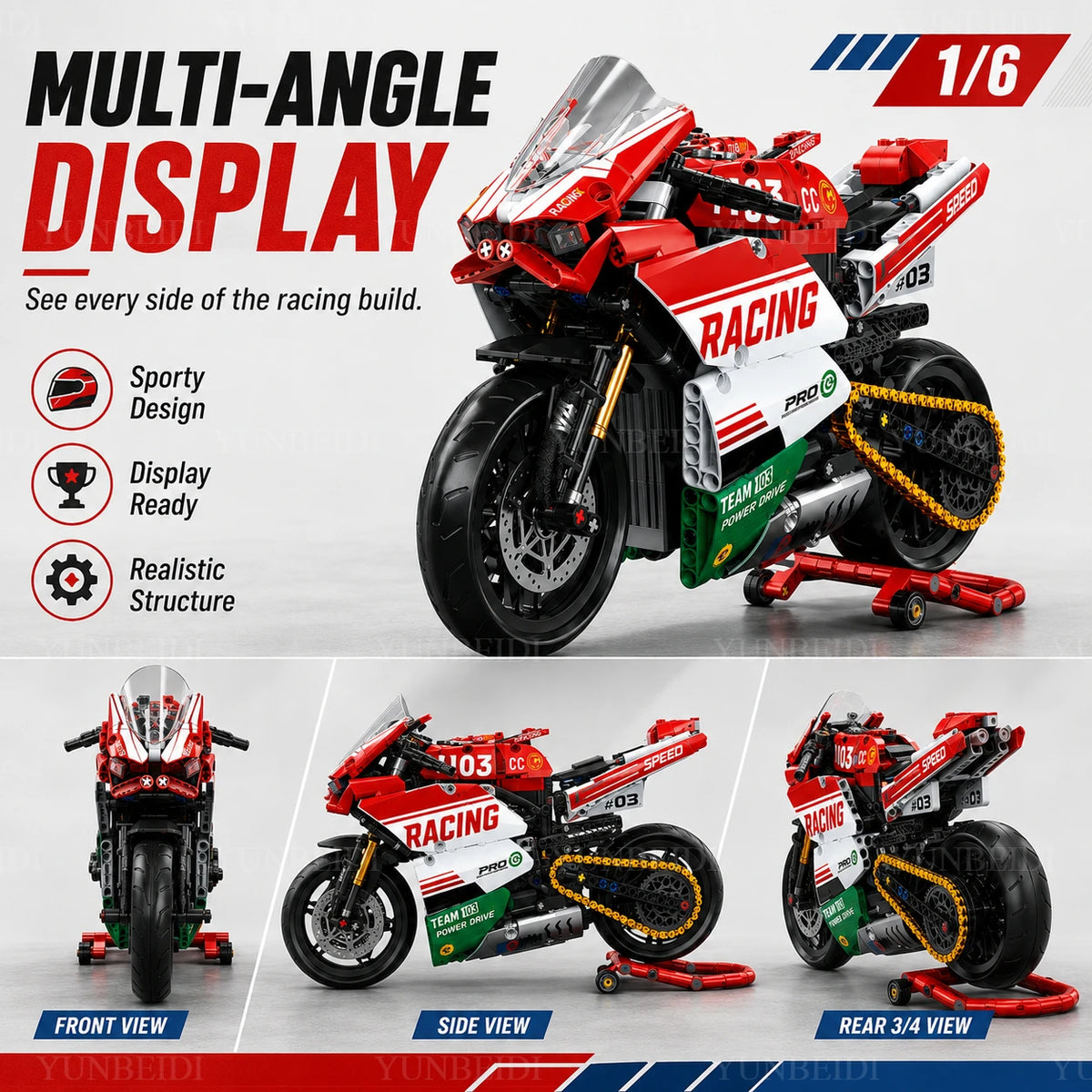 Technology Motorcycle Building Block Set, V4 Super Motorcycle Model Set, Technology Racing, STEM Assembly Toy Gift for Boys and