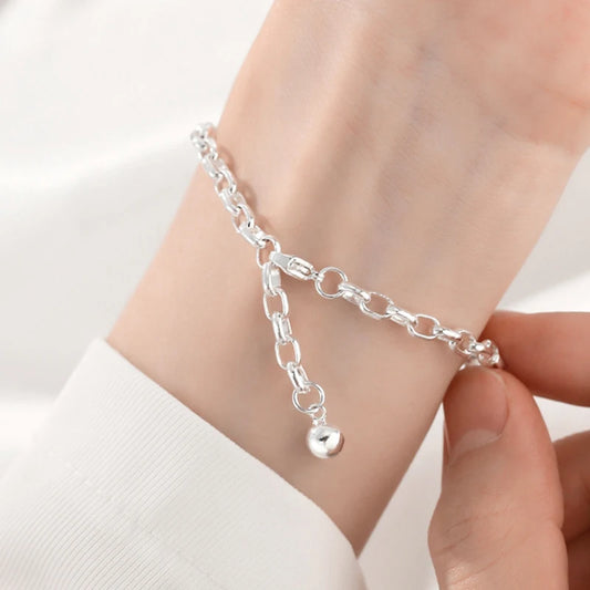 S925 Sterling Silver O-Type Chain Bracelet for Women Men Simple Round Chain Adjustable Couple Bracelets Couple Fine Jewelry Gift