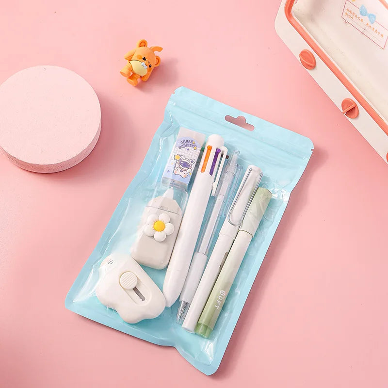7-In-1 Stationery Set Children Back To School Gel Pen Highlighter Ballpoint Pen Eternal Pencil Tape Eraser Kids Prize Xmas Gift