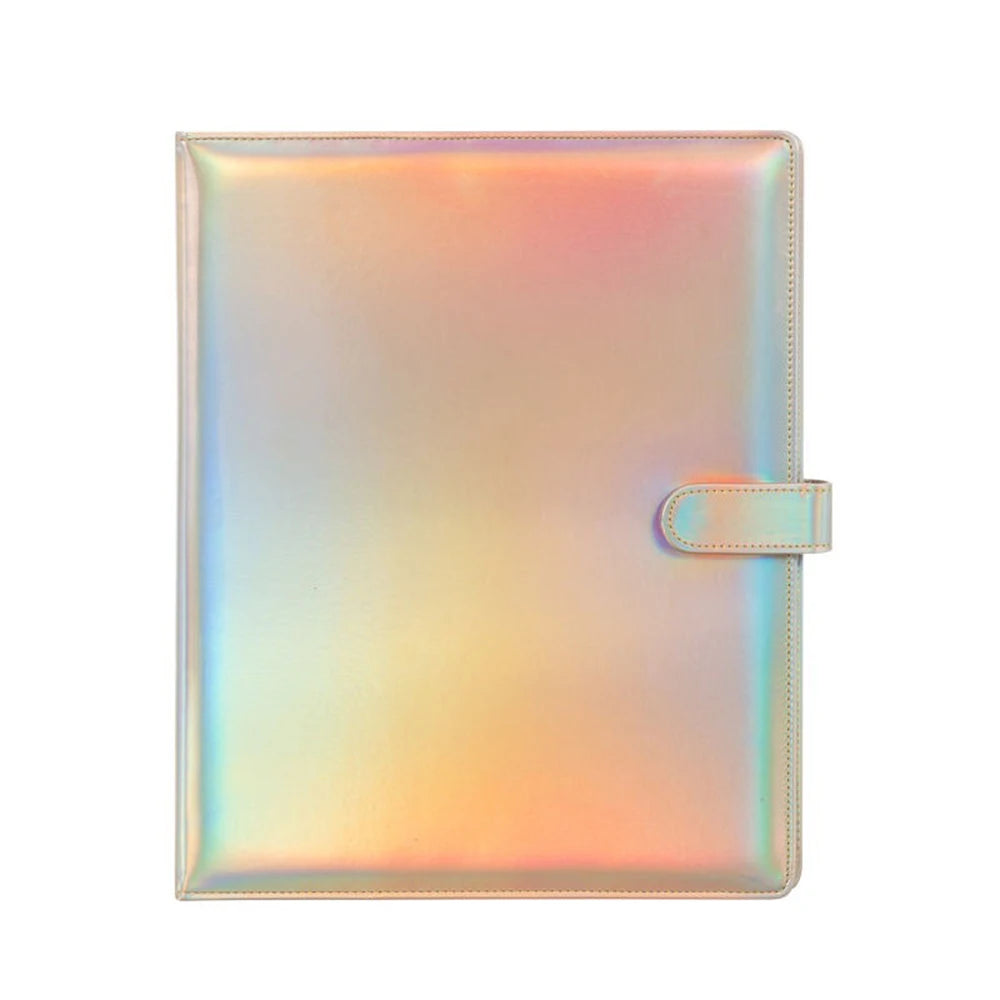 A4 Laser PU Leather Binder Scrapbook with Magnetic Closure & D-Shaped Metal Rings 11-Hole Pages for Photos, Cards, Tickets, Coin