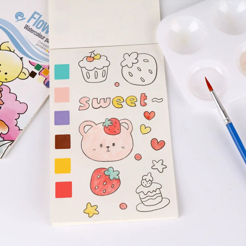Kids Watercolor Painting Book - Washable Gouache Doodle Coloring Book Painting Paper with Built-in Paints