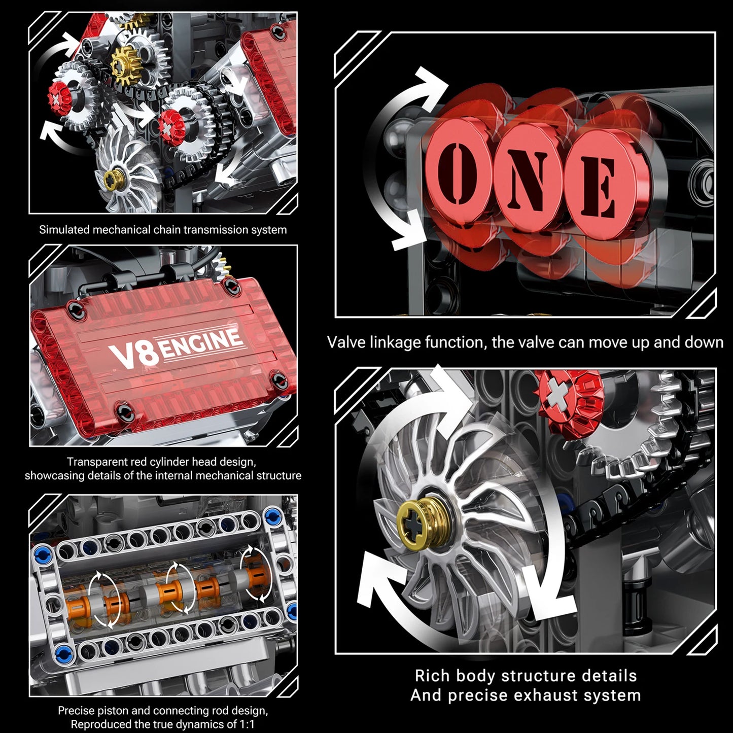 Technical V8 Engine Model Building Blocks Kit Mechanical STEM DIY Construction Toy Educational Science Gift Adults Teens