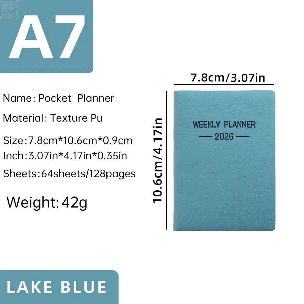 1Pc A7 2026 Daily Planner Notebook Morandi PU Cover Schedule Book 64Sheets 128Pages Weekly Calendar Journal Office School Gift