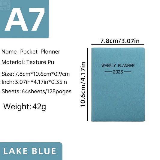1Pc A7 2026 Daily Planner Notebook Morandi PU Cover Schedule Book 64Sheets 128Pages Weekly Calendar Journal Office School Gift