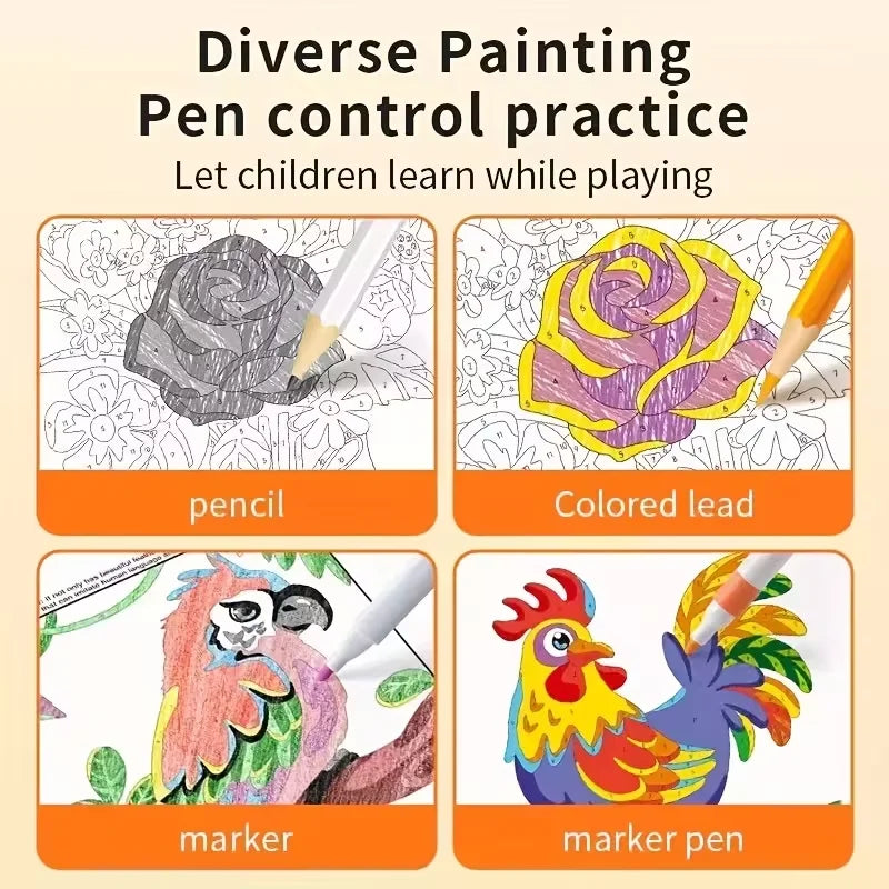 Concentration Training Coloring Book for Kids Pattern Coloring Pages Stress Relief Art Activity Book Creative Painting Book