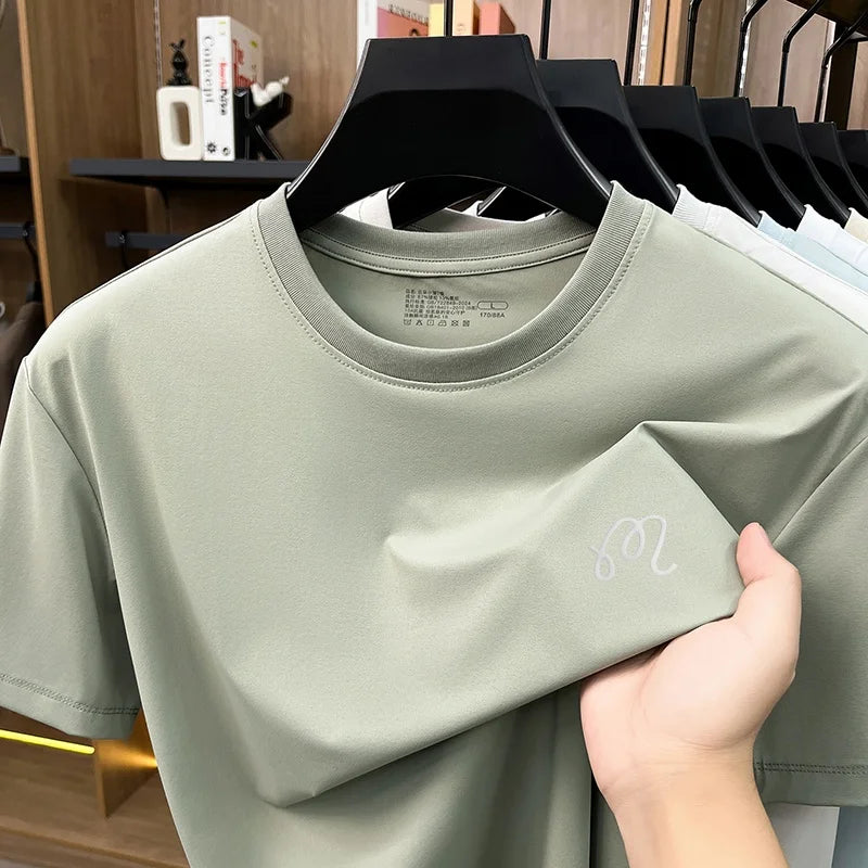 Men's New Summer High Quality Cooling Sensation T-Shirt Round Neck Brand Printing Short Sleeves Tops Leisure Fashion Men Swear