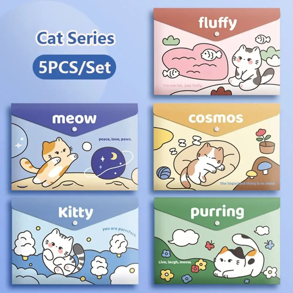 5PCS/Set Capybara Snap-fastener A4 File Folder Waterproof Large Capacity File Bag PP Test Paper Storage Envelope Folder Student