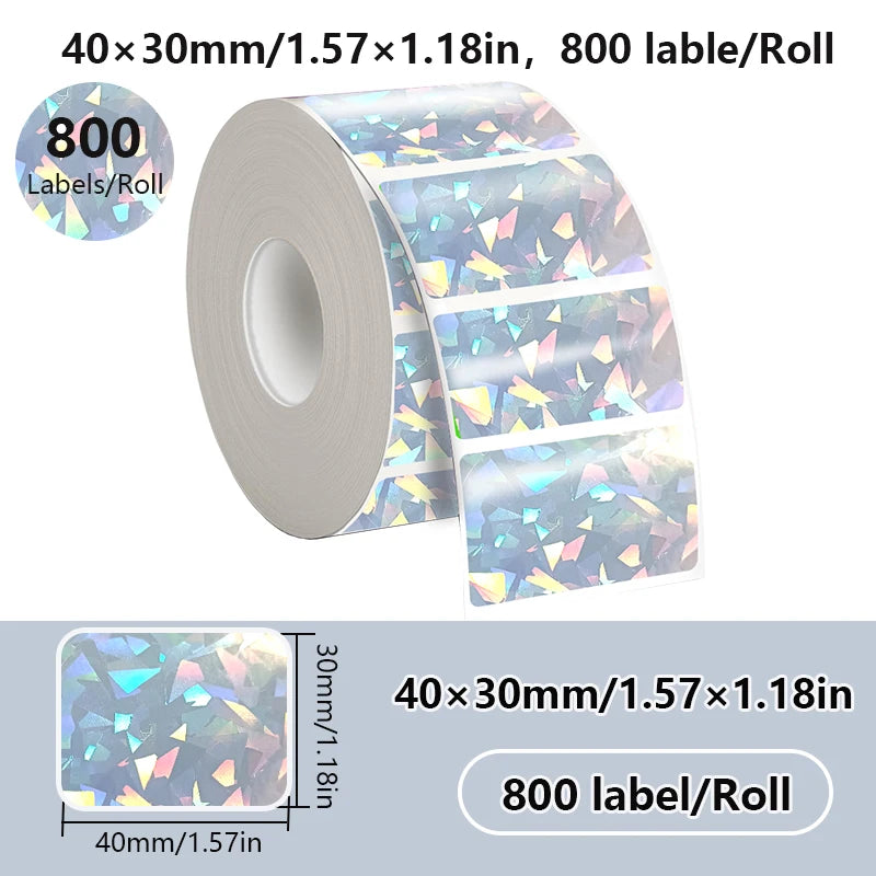FOR Phomemo 241BT 246S D520 50mm LABEL Holographic Silver Laser Gold Gradient Thanks Card Sticker for LOGO Barcode Birthday