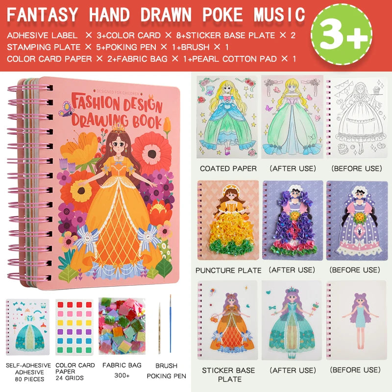 Children's Fabric Art Craze Poke Drawing Craft Toys DIY Creative Puzzle Puncture Painting Poking Sticker For Kids Birthday Gifts